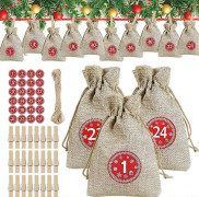 Adventskalender - Jutesäckar - Adventskalender 2020 - Adventskalender 2020 - Jutesäckar - Julklappspåsar med 24 numrerade adventsklistermärken (FMY)