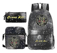 3-pack Cobra Kai Ryggsäckar för Barn Skolväska Casual Ryggsäckar Tryck Ryggsäck för Tonåringar Flickor Pojkar Reseväska (18)