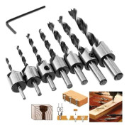 Försänkare Borr Set, 8st HSS 5 Flöjt Snickeri Försänkare Kärnborrar Fasfräs 3-10mm