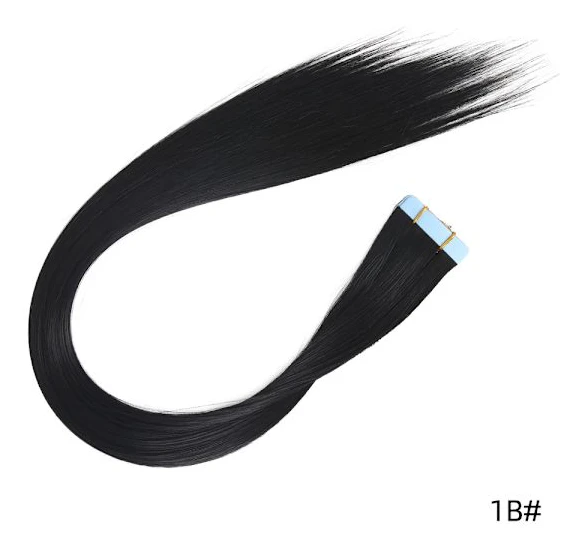 Tejphårförlängningar Syntetiskt hår 10 st 20 tum Långt rakt Skin Weft Rakt Sömlöst Hår Osynlig Tejp i Hårbit 1b Length 20inches