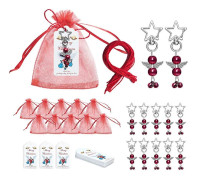 Julpynt-set med ängel, stjärna och klocka - Nyckelring, Organza-påse, Taggar och Kort för Jul