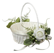 (5860) 1 st Handtag Blomkorg Bröllop Handhållen Blomkorg Vit Grön Blad Tillbehör Foto Rekvisita