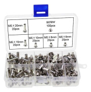100-pack bindningsskruvar och nitade spikar, 5 storlekar, metall, runda