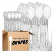 600 st Klara Plastskedar 17 cm Kraftiga Soppskedar Plastbestick Engångs