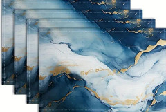 4-pack Placemats Southwest Turkos Arizona Ränder Tvättbar Torkbar Linneduk Tyg för Matbord Bondgård Högtidsfest Kök Inredning 1