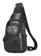 BULLCAPTAIN 0127 Stor bröstväska i toppskiktsläder, crossbody-dagryggsäck med USB-laddningsport Black