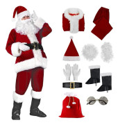 Tomtedräkt - 10 delar - Professionell lyx komplett set - Tomtekostym - Jul - Jultomte - Juldräkt - Tomte ...