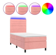 Maison Exclusive - Bäddbotten med ribbor och LED-madrass Rosa 80x200 cm Sammet