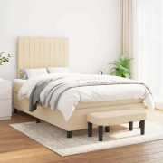 Maison Exclusive - Sängbotten med ribbor och madrass Creme 120x200 cm Tyg
