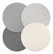 Runda vävda placemats set om 4, köksbord placemats för matbord, grytunderlägg för varma grytor och stekpannor, boho bordsdekoration