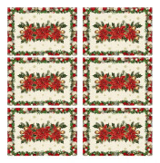 6 Julbordsunderlägg - Julstjärna, Klocka och Snöflinga Vintertema - 30x46 cm Festliga Bordsunderlägg - För Matbord, Kök, Partydekoration