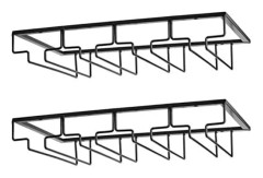 2-delad vinställ under skåp - Metall, 4 fack - Hängande ställ för barkök - Svart - 40x22.5cm