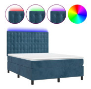 Maison Exclusive - Sängbotten med lameller, madrass och blå LED-ljus 140x190 cm
