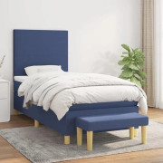 Maison Exclusive - Sängbotten med ribbor och blå madrass 90x190 cm Tyg