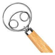Rostfri Handmixer, Brödkroksmixer, Surdegsmixer, Manuellt Trähandtag, Köksblandningsverktyg, Brödbakningsverktyg (Dubbelhål)