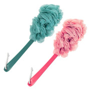Set med 2 duschsvampar för ryggen, exfolierande loofah-kroppsborste, långskaftad duschborste (grön + rosa)