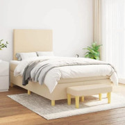 Maison Exclusive - Sängbotten med ribbor och madrass Creme 120x200 cm Tyg
