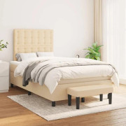 Maison Exclusive - Sängbotten med ribbor och madrass Creme 120x200 cm Tyg