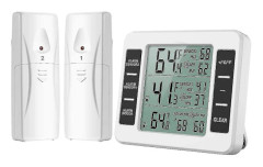 Kylskåpstermometer, digital frystermometer med temperaturövervakning inomhus och 2 trådlösa sensorer