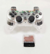 För Sony PS2 Trådlös 2.4GHz Dubbel Vibrationskontroll Handkontroll Transparent White