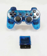 För Sony PS2 Trådlös 2.4GHz Dubbel Vibrationskontroll Kontrollenhet Transparent Blå Blue