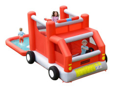 Brandbilsvattenrutschkana med pool – 3 barn, slitstark Oxford