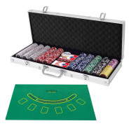 500-delars pokerset med marker, kort, tärningar och fodral