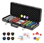 Pokerset med 500 marker, 2 kortlekar och tärningar i fodral