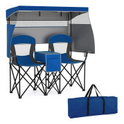 Dubbel campingstol med justerbart solskydd och kylbox