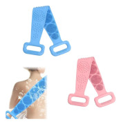 Duschborste - Ryggskrubb, Dubbelsidig Silikonbadborste - Utdragbar, Exfolierande - 60 cm - Blå & Rosa