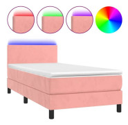 Sängbotten med lameller och madrass - Exklusivt Hem - 90x190 cm - Rosa Sammet - Inbyggd LED-list