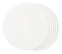 Set med 6 runda vävda bordstabletter - tvättbara - halkfria - 38 cm - Vit