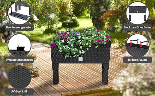 Upphöjd blomlåda, antracit, 60x25x46cm, rottingdesign