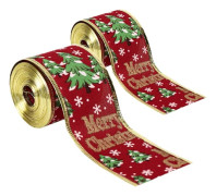 wxsp - 2 rullar julband med ståltråd, 5 cm rött julband, presentband med en glad snöflingadesign i form av en jul