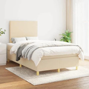 Maison Exclusive - Sängbotten med ribbor och madrass Creme 120x200 cm Tyg