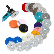 Diamant polerpads - Våtpoleringsskivor - Ø 10 cm - Korn 50–10000 - För marmor & granit - Med kardborre-bakplatta - Grå