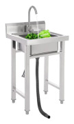 Industridiskho - Fristående enkel ho i rostfritt stål - Med kran - Mobil - 50 x 50 x 93 cm - Silver