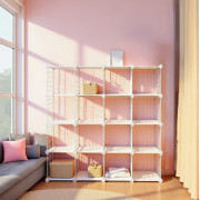 Modular Wire Grid Shelving System – Metal Mesh – White – Customizable Storage Cabinet with 16 Cubes