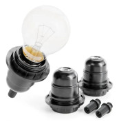 E27 Sockel 3x Svart Plast Lamphållare 250V 60W Kompatibel med E27 Glödlampor Sängbordslampa