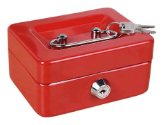 Mini Kassaskrin med säkerhetslås och två nycklar Kompakt stöttålig bärbar med flera fack Insättning Småpengar Kassaskåp Metallbox Smycken Värdesaker Red