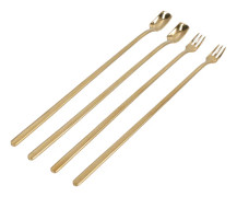 4 st 304 Rostfritt Stål Långt Handtag Kaffesked och Gaffel Fyrkantigt Huvud Hållbar Lätt Rengöring för Café Bar Guld
