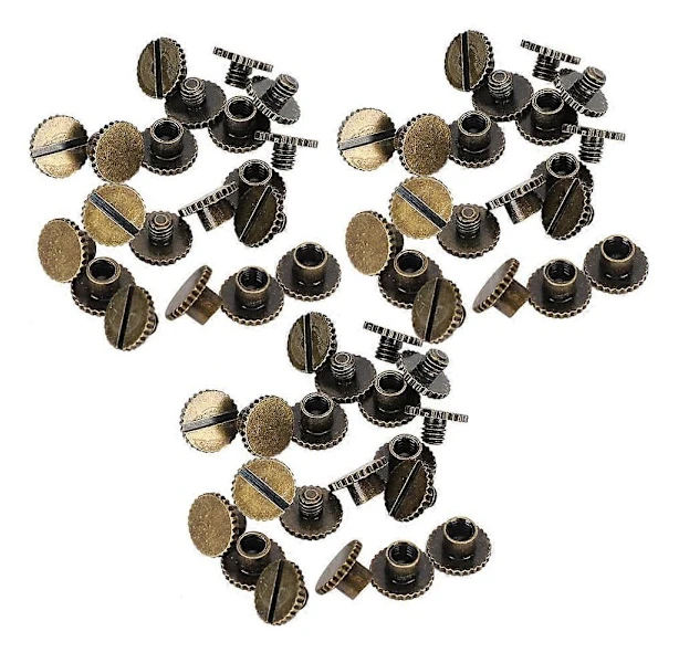 30 Set Boknitar Räfflade Platt Mässing Läderbindningsknapp Spik 9,5x6mm Skruv 4mm (Brons)