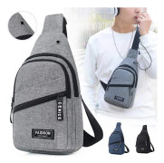 Män Dragkedja Dubbellager Bröstväska Outdoor Travel Shoulder Bag - high quality light grey