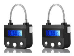 2x Elektronisk Timerlås med Nedräkningsdisplay, USB Uppladdningsbar & Vattentät, 130KG Stöldskyddskabel för Resor, Gymskåp, Grindar (Max 99 Timmar)