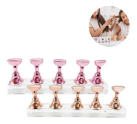2 Set Akryl Nagelkonst Övningsställ Magnetiska Nagelspets Hållare Pink Rose Gold