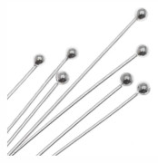 100 st. Platinapläterade hattpinnar med kula 20 mm. långa