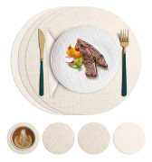 4 runda bordsunderlägg i läder (33 cm) och 4 underlägg (10 cm), värmebeständiga 100 °C, halkfria och vattentäta bordsunderlägg i PU J