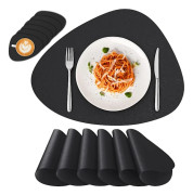 Tvättade bordsunderlägg - Set med 6 PU läder ovala bordsunderlägg med underlägg, halkfria bordsunderlägg, dubbelsidiga bordsunderlägg