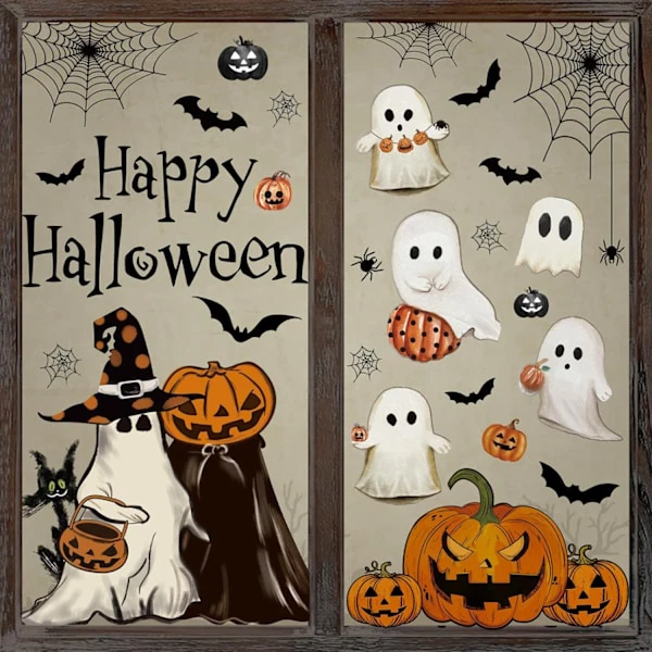 6 ark Halloween Fönsterdekorationer - Vintage Spöke, Ond Pumpa, Fladdermusdesign, Återanvändbara Statiska Dekaler för Halloween & Höstfest