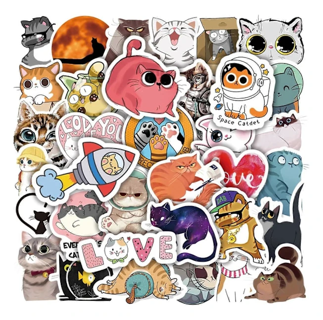 50 st Söta Katt Klistermärken, Kawaii Vattentäta Vinyl Djur Klistermärken för Vattenflaskor, Laptops, Skateboards, Cykel Stötfångare Klistermärken Dekaler för Barn Tonåringar